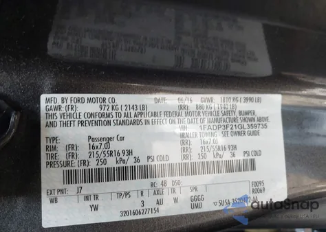 2016 Ford Focus Se from USA, damaged, VIN 1FADP3F21GL359735